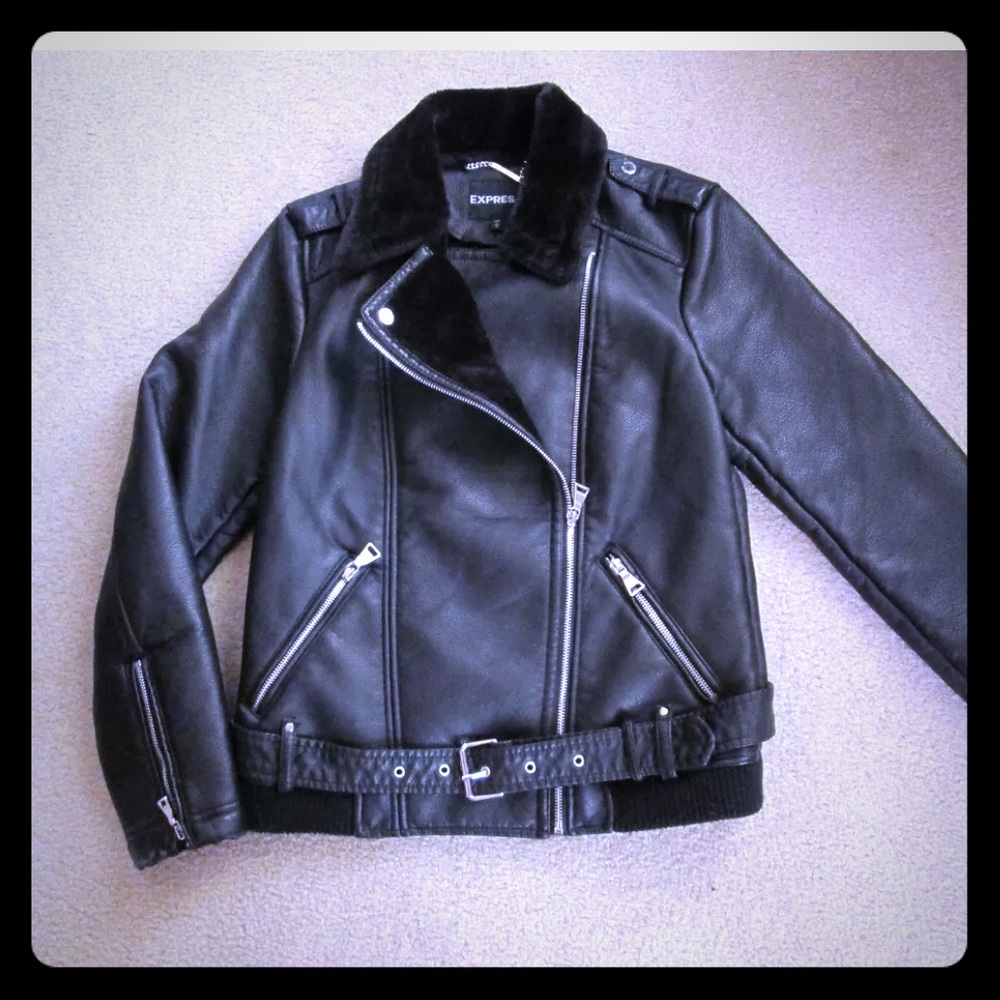 EXPRESS FAUX LEATHER FUR LINING MOTO JACKET $198